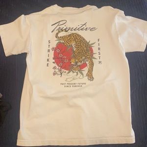 Short sleeve, white, primitive t-shirt.